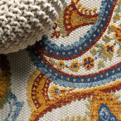 Gordes Paisley High-Low 120"L x 93"W Indoor/Outdoor Area Rug - Orange/Multi