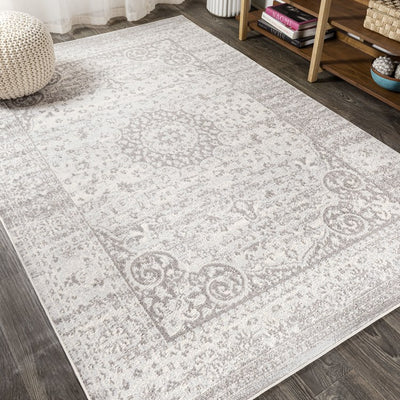 Scala Ornate Bohemian Medallion 60"L x 36"W Area Rug - Gray/Cream