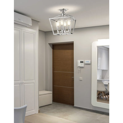 Plains Mini Lantern Four-Light LED Flush Mount Ceiling Fixture - Chrome