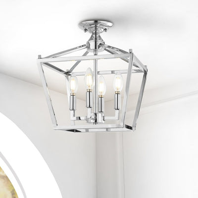 Plains Mini Lantern Four-Light LED Flush Mount Ceiling Fixture - Chrome