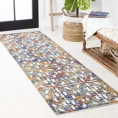 Cetara Ornate Trellis 96"L x 27"W Indoor/Outdoor Runner Rug - Cream/Blue/Orange