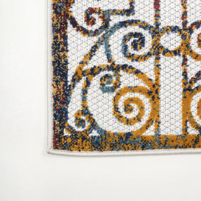 Cetara Ornate Trellis 96"L x 27"W Indoor/Outdoor Runner Rug - Cream/Blue/Orange