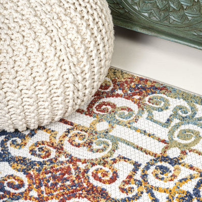 Cetara Ornate Trellis 96"L x 27"W Indoor/Outdoor Runner Rug - Cream/Blue/Orange