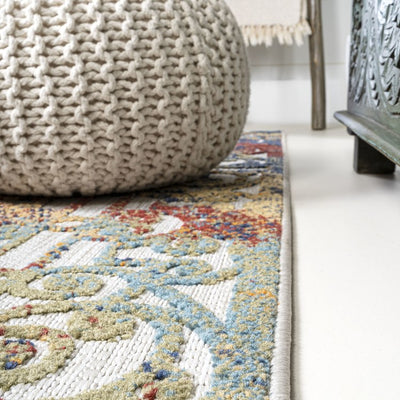 Cetara Ornate Trellis 96"L x 27"W Indoor/Outdoor Runner Rug - Cream/Blue/Orange