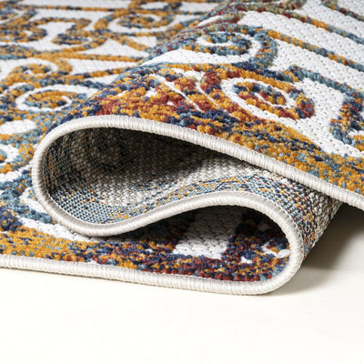 Cetara Ornate Trellis 96"L x 27"W Indoor/Outdoor Runner Rug - Cream/Blue/Orange