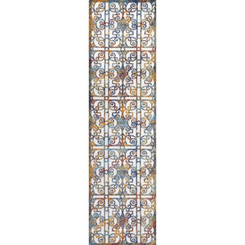 Cetara Ornate Trellis 96"L x 27"W Indoor/Outdoor Runner Rug - Cream/Blue/Orange