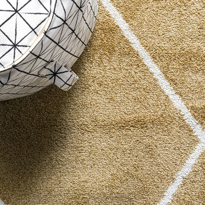 Cole Minimalist Diamond Trellis 120"L x 24"W Runner Rug - Gold/White