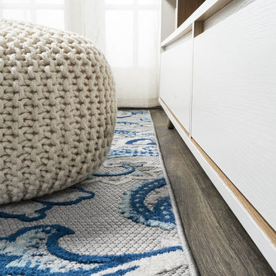 Gordes Paisley High-Low 72"L x 48"W Indoor/Outdoor Area Rug - Light Gray/Blue