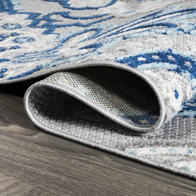 Gordes Paisley High-Low 72"L x 48"W Indoor/Outdoor Area Rug - Light Gray/Blue