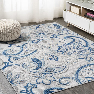 Gordes Paisley High-Low 72"L x 48"W Indoor/Outdoor Area Rug - Light Gray/Blue