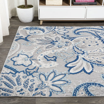 Gordes Paisley High-Low 72"L x 48"W Indoor/Outdoor Area Rug - Light Gray/Blue