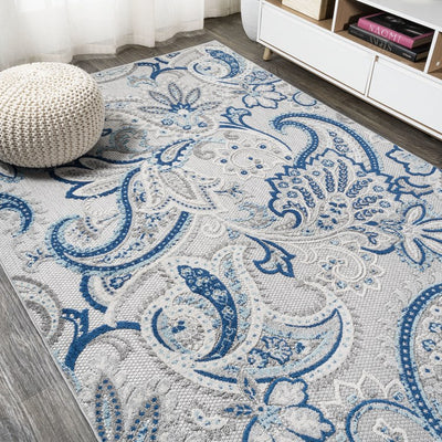 Gordes Paisley High-Low 72"L x 48"W Indoor/Outdoor Area Rug - Light Gray/Blue