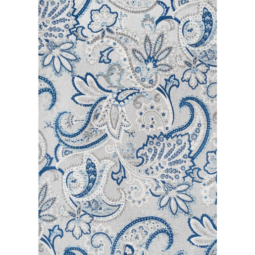 Gordes Paisley High-Low 72"L x 48"W Indoor/Outdoor Area Rug - Light Gray/Blue