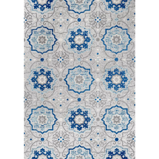 Mediterranean Medallion 60"L x 36"W Indoor/Outdoor Area Rug - Blue/Gray