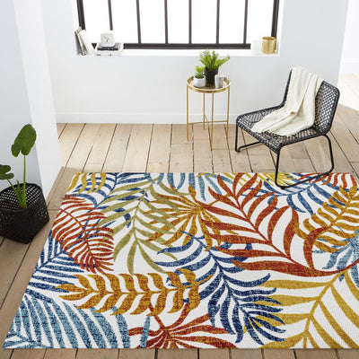 Tropics Palm Leaves 72"L x 48"W Indoor/Outdoor Area Rug - Cream/Orange