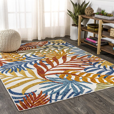 Tropics Palm Leaves 72"L x 48"W Indoor/Outdoor Area Rug - Cream/Orange