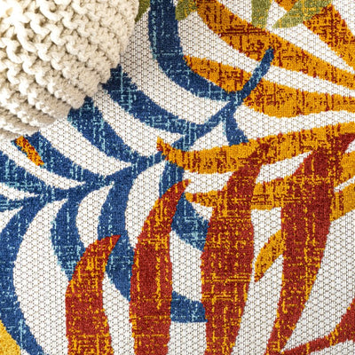 Tropics Palm Leaves 72"L x 48"W Indoor/Outdoor Area Rug - Cream/Orange