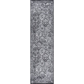 Modern Persian Boho Vintage Trellis 96"L x 27"W Runner Rug - Black/Ivory