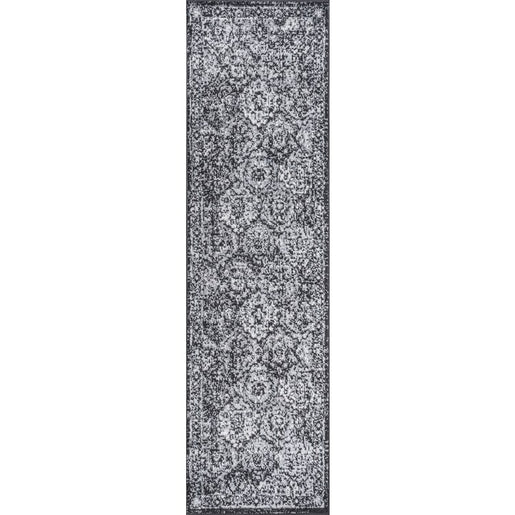 Modern Persian Boho Vintage Trellis 96"L x 27"W Runner Rug - Black/Ivory