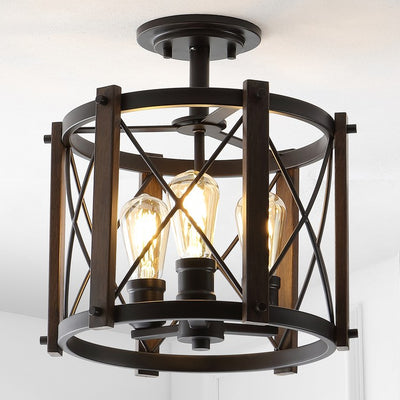 Ferme Three-Light LED Semi-Flush Mount Ceiling Fixture - Oil Rubbed Bronze and Brown