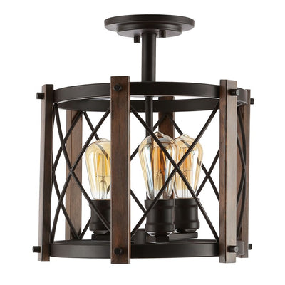Ferme Three-Light LED Semi-Flush Mount Ceiling Fixture - Oil Rubbed Bronze and Brown