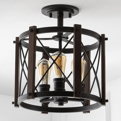 Ferme Three-Light LED Semi-Flush Mount Ceiling Fixture - Oil Rubbed Bronze and Brown