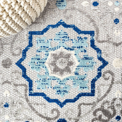 Mediterranean Medallion 72"L x 48"W Indoor/Outdoor Area Rug - Blue/Gray