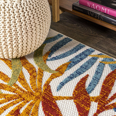 Tropics Palm Leaves 90"L x 63"W Indoor/Outdoor Area Rug - Cream/Orange