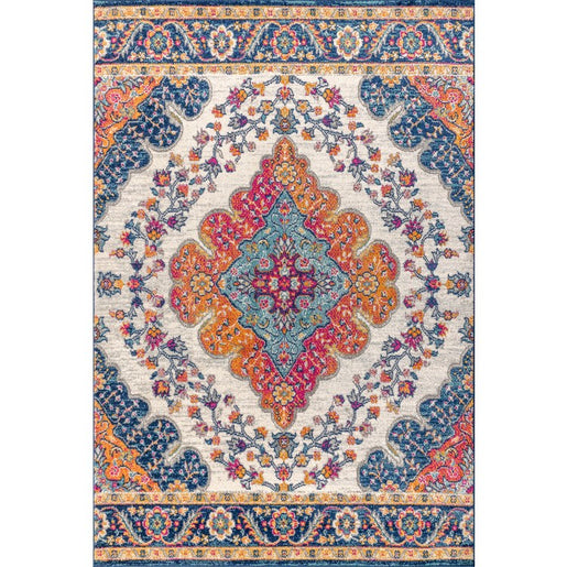 Bohemian Flair Boho Vintage Medallion 108"L x 79"W Area Rug - Blue/Multi