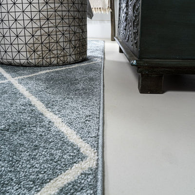 Cole Minimalist Diamond Trellis 96"L x 24"W Runner Rug - Light Blue/White