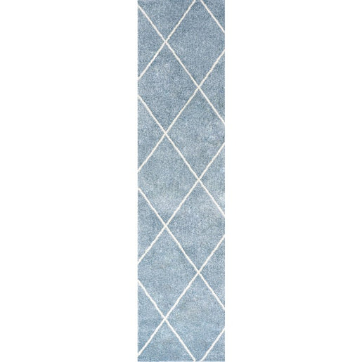 Cole Minimalist Diamond Trellis 96"L x 24"W Runner Rug - Light Blue/White