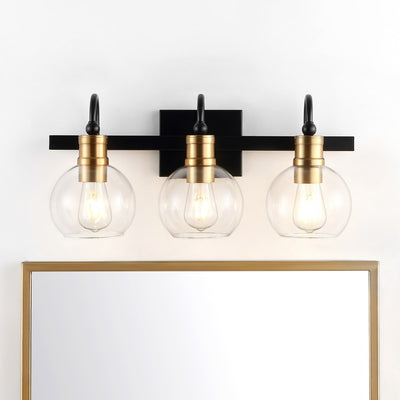 Marais Three-Light Bathroom Vanity Fixture - Black and Brass Gold