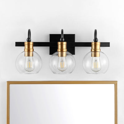 Marais Three-Light Bathroom Vanity Fixture - Black and Brass Gold