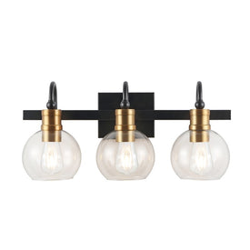 Marais Three-Light Bathroom Vanity Fixture - Black and Brass Gold