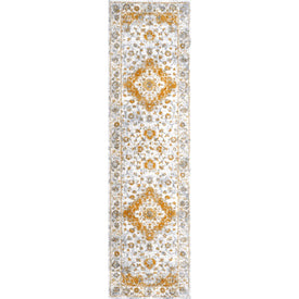 Indhira Ornate Medallion Persian 96"L x 27"W Runner Rug - Orange/Cream