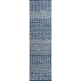 Arta Moroccan Vintage Geometric 96"L x 27"W Runner Rug - Navy/Cream