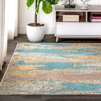 Contemporary POP Modern Abstract Vintage 108"L x 79"W Area Rug - Cream/Blue