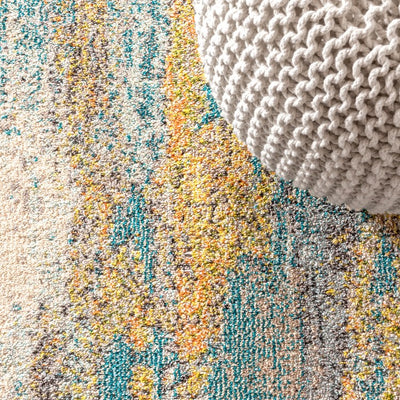 Contemporary POP Modern Abstract Vintage 108"L x 79"W Area Rug - Cream/Blue