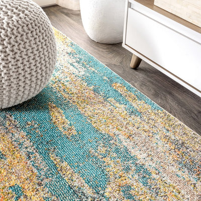 Contemporary POP Modern Abstract Vintage 108"L x 79"W Area Rug - Cream/Blue