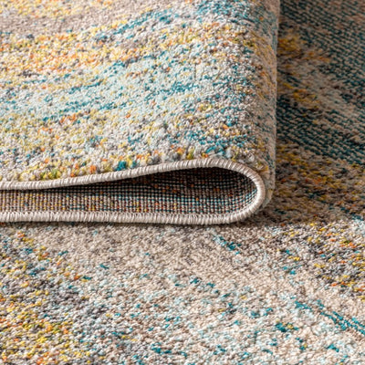 Contemporary POP Modern Abstract Vintage 108"L x 79"W Area Rug - Cream/Blue