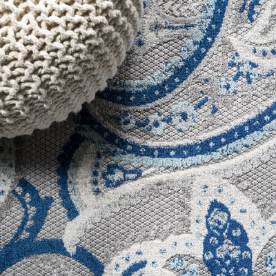 Gordes Paisley High-Low 120"L x 93"W Indoor/Outdoor Area Rug - Light Gray/Blue
