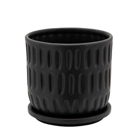 6" Textured Planter with Saucer - Matte Black