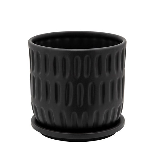 6" Textured Planter with Saucer - Matte Black