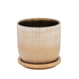 5" Textured Ceramic Planter with Saucer - Gold