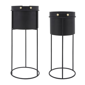 20"/24" Round Metal Planters Set of 2 - Black