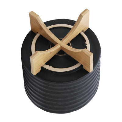 8" Textured Ceramic Planter with Wood Stand - Black