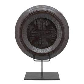 24" Wood Aztec Disc on Stand - Brown