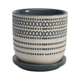 5" Tribal Dots Ceramic Planter with Saucer - Green