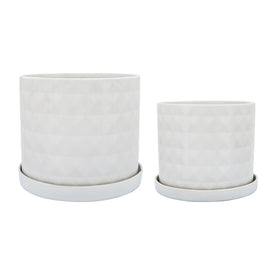 10"/12" Diamond Planters with Saucers Set of 2 - White