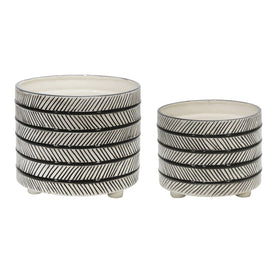 10"/12" Slanted Lines Ceramic Footed Planters Set of 2 - Gray